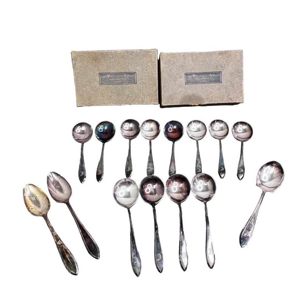 Eagle Wm Rogers Pat '18 Silverplate Spoon Lot Vintage Monogram D 15 Piece